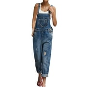 Women's Plus Size Denim Jumpsuit Summer One Piece Rompers for Women Distressed Jeans Rompers Casual Stretch Denim Bib Overalls Jeans Pants